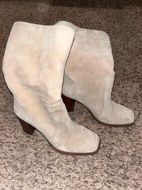 Dolce Vita Cream Suede Mid-Calf Block Heel Boots